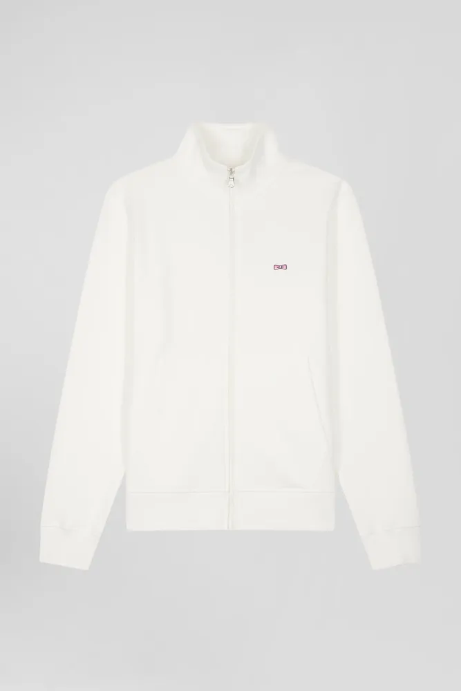 Sweatshirt Zippé à Col Montant En Molleton Coton Uni écru Coupe Regular