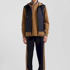 Sweatshirt zippé bimatière à parmenture matelassée noisette et marine coupe Regular