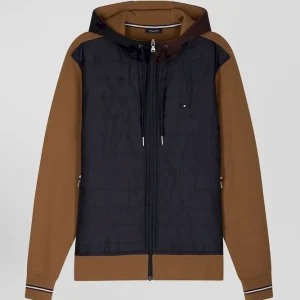 Alternative view of Sweatshirt zippé bimatière à parmenture matelassée noisette et marine coupe Regular