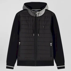 Alternative view of Sweatshirt zippé bimatière à parmenture matelassée noir et marine coupe Regular