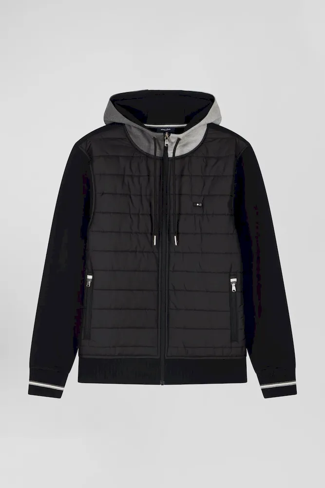 Sweatshirt Zippé Bimatière à Parmenture Matelassée Noir Et Marine Coupe Regular