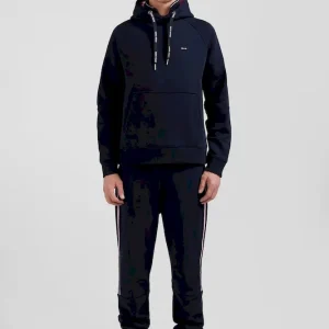 Sweatshirt à capuche en molleton marine cordons de serrage siglés coupe Relaxed