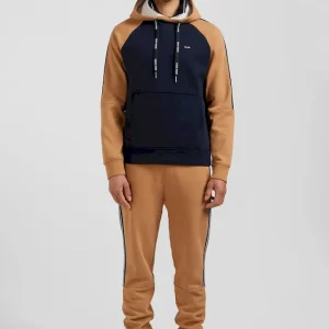 Sweatshirt à capuche en molleton marine et camel cordons de serrage siglés coupe Relaxed