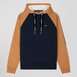 Alternative view of Sweatshirt à capuche en molleton marine et camel cordons de serrage siglés coupe Relaxed