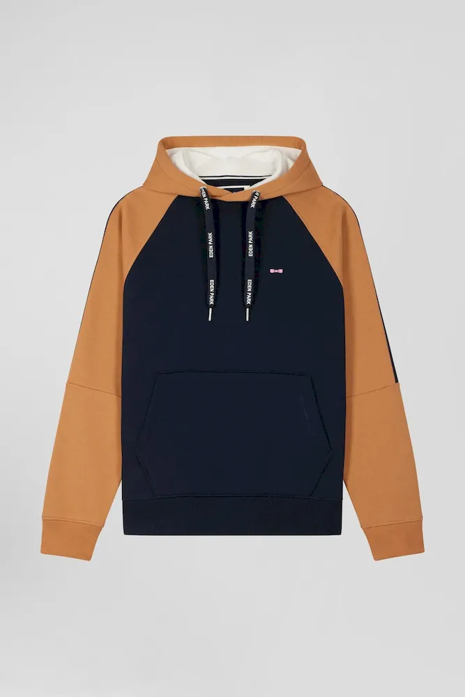 Sweatshirt à Capuche En Molleton Marine Et Camel Cordons De Serrage Siglés Coupe Relaxed