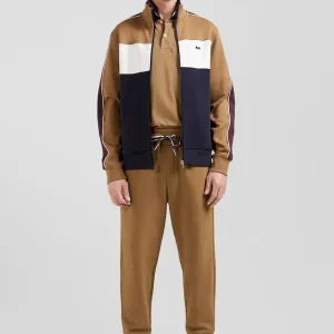 Sweatshirt zippé colorblock en coton mélangé noisette coupe Regular