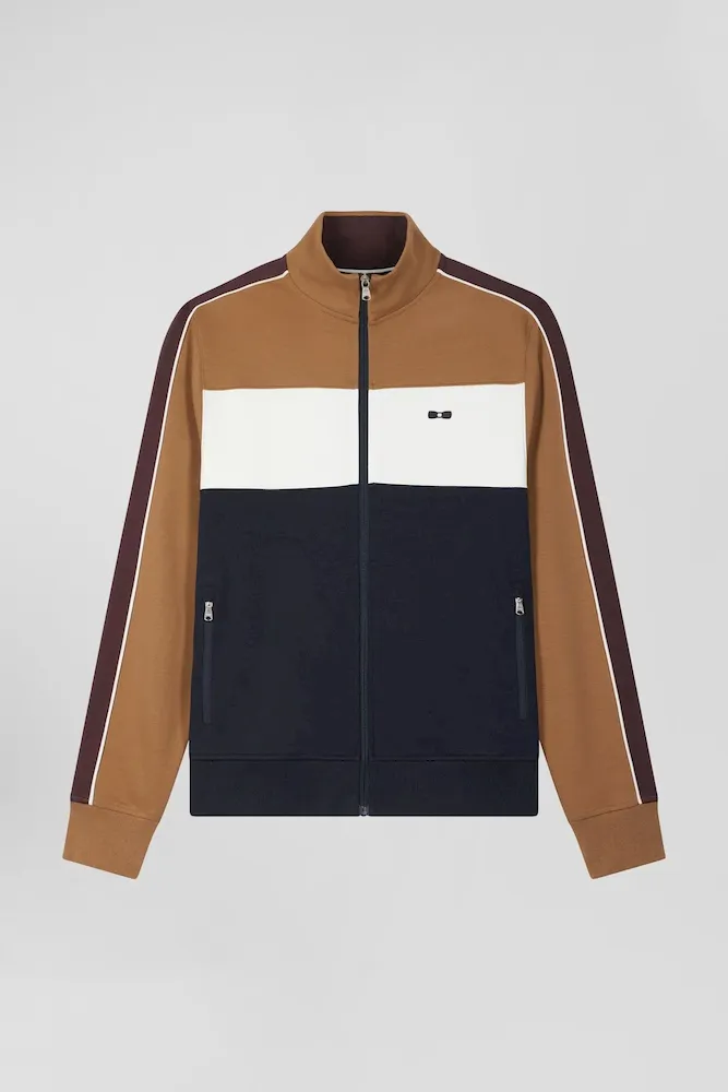 Sweatshirt Zippé Colorblock En Coton Mélangé Noisette Coupe Regular