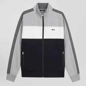 Alternative view of Sweatshirt zippé colorblock en coton mélangé noir coupe Regular