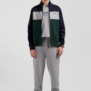 Sweatshirt zippé colorblock en coton mélangé vert coupe Regular