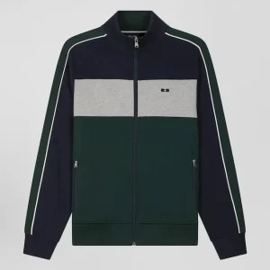 Alternative view of Sweatshirt zippé colorblock en coton mélangé vert coupe Regular