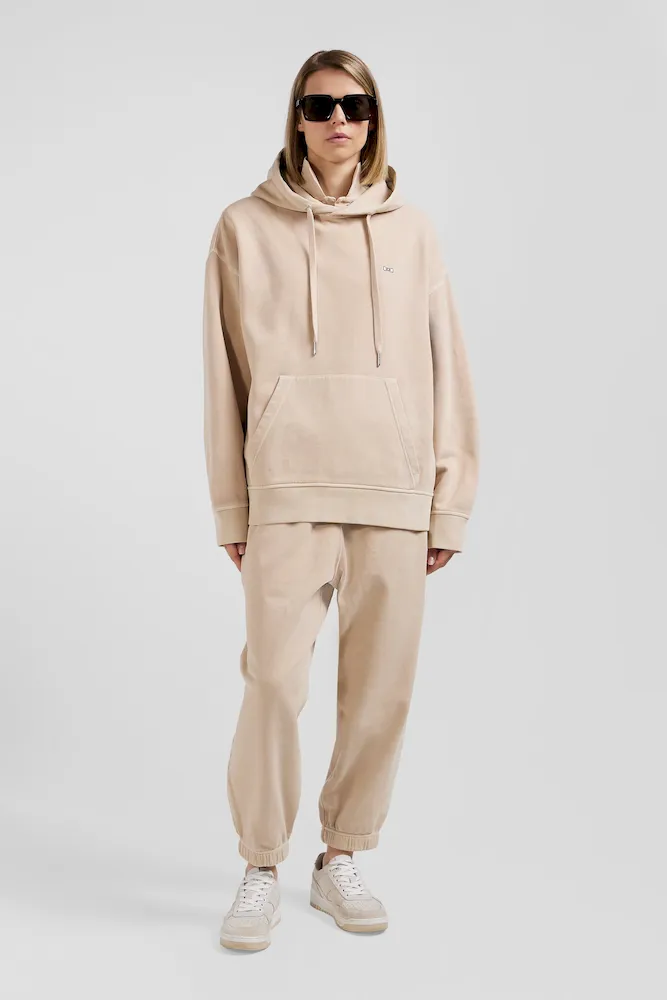 Sweatshirt à Capuche Unisexe En Molleton Coton Beige Surteint Coupe Oversized