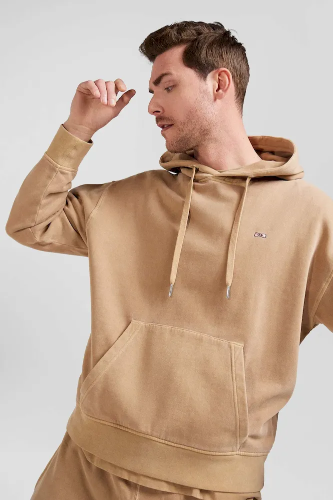 Sweatshirt à Capuche Unisexe En Molleton Coton Marron Surteint Coupe Oversized