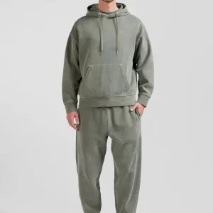 Sweatshirt à capuche unisexe en molleton coton kaki surteint coupe Oversized