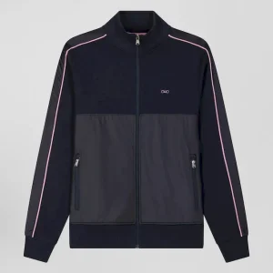 Alternative view of Sweatshirt zippé en coton mélangé bleu marine coupe Regular