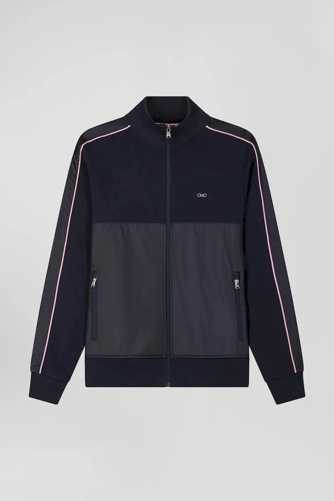 Sweatshirt Zippé En Coton Mélangé Bleu Marine Coupe Regular