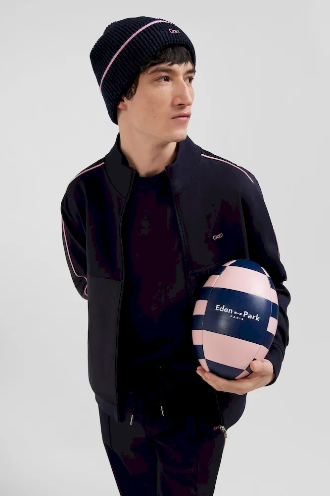 Sweatshirt zippé en coton mélangé bleu marine coupe Regular – Bild 3