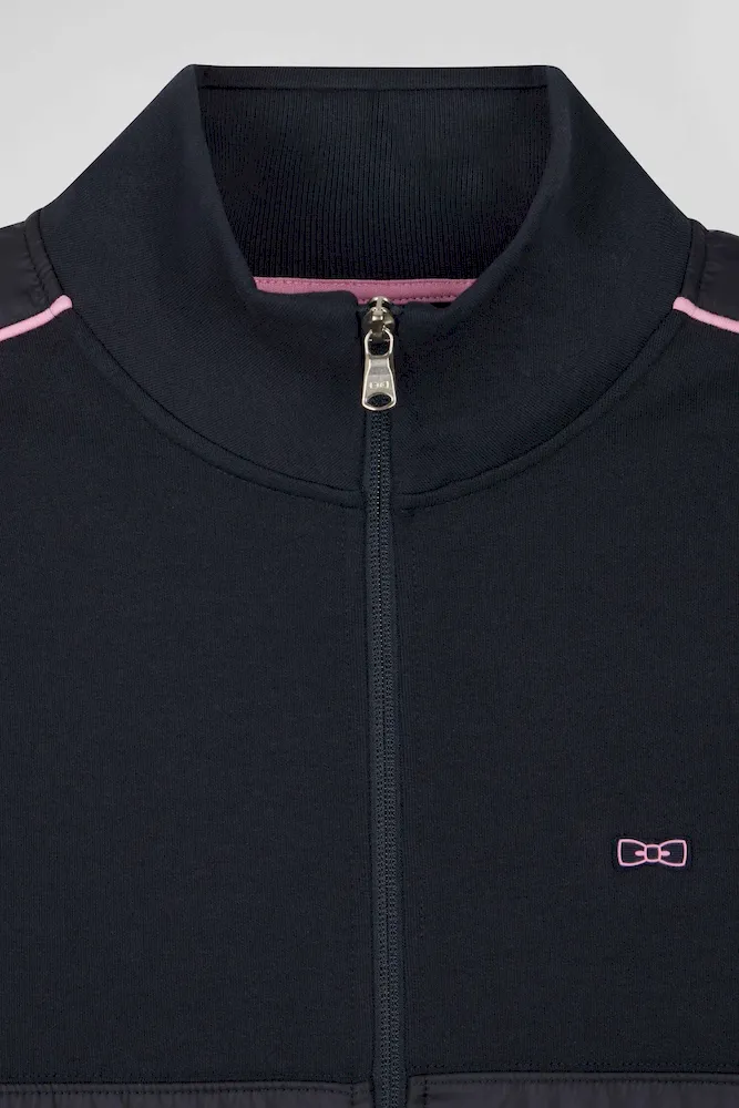 Sweatshirt zippé en coton mélangé bleu marine coupe Regular – Bild 7