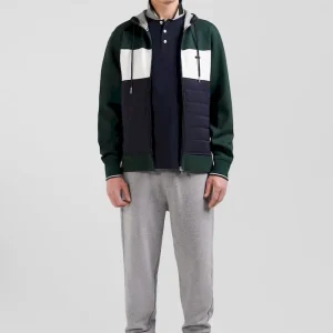 Sweatshirt à capuche en coton mélangé vert coupe Regular parmenture matelassée