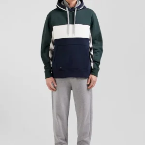 Sweatshirt à capuche tricolore en coton vert coupe Relaxed