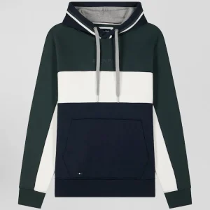 Alternative view of Sweatshirt à capuche tricolore en coton vert coupe Relaxed