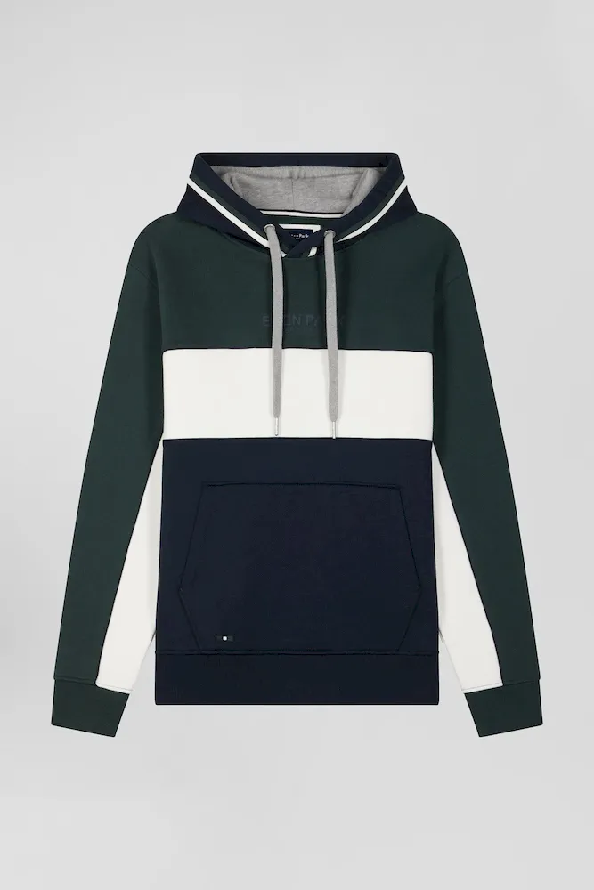 Sweatshirt à Capuche Tricolore En Coton Vert Coupe Relaxed