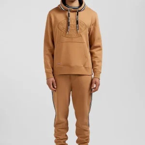 Sweatshirt à capuche en coton mélangé camel broderie matelassée coupe Relaxed