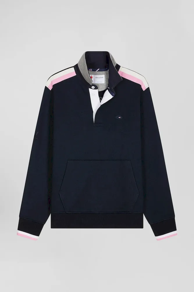 Sweatshirt Col Maillot En Coton Bleu Marine Broderie XV De France Coupe Regular