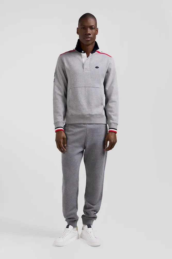 Sweatshirt col maillot en coton gris chiné broderie XV de France coupe Regular