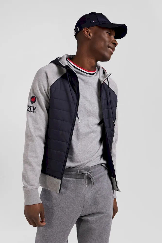 Sweatshirt à capuche zippé XV de France en coton mélangé et parmenture gris coupe Regular – Bild 3