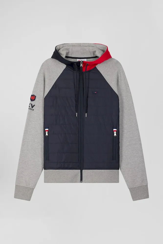 Sweatshirt à Capuche Zippé XV De France En Coton Mélangé Et Parmenture Gris Coupe Regular