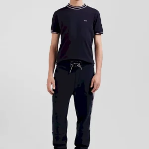 T-shirt manches courtes en coton bleu marine coupe Slim bords-côtes Eden Park