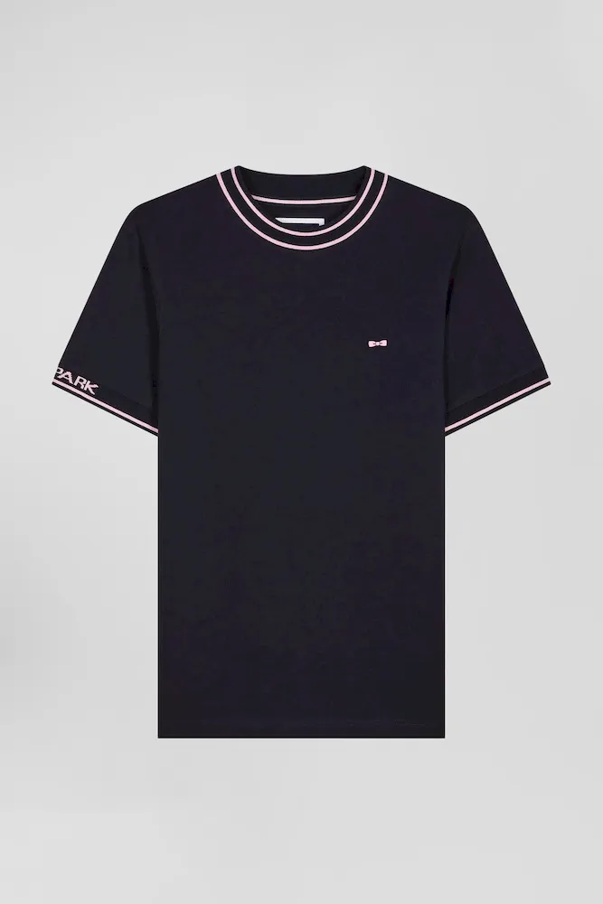 T-shirt Manches Courtes En Coton Bleu Marine Coupe Slim Bords-côtes Eden Park