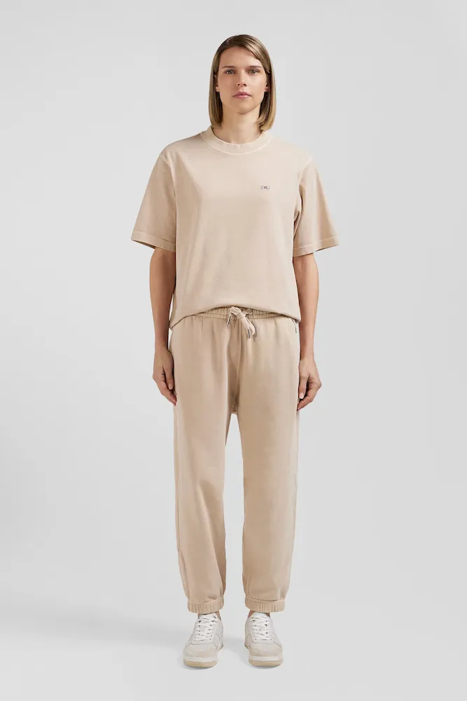 T-shirt Manches Courtes Unisexe En Coton Surteint Uni Beige Coupe Oversized