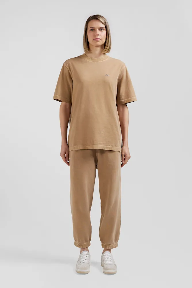 T-shirt Manches Courtes Unisexe En Coton Surteint Uni Noisette Coupe Oversized