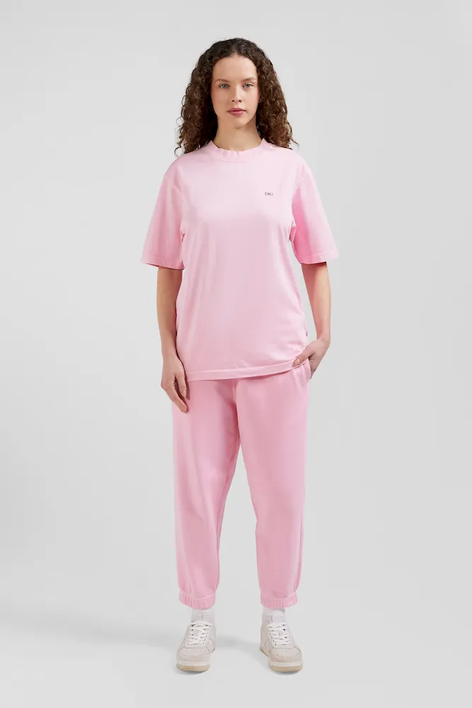 T-shirt Manches Courtes Unisexe En Coton Surteint Uni Rose Coupe Oversized