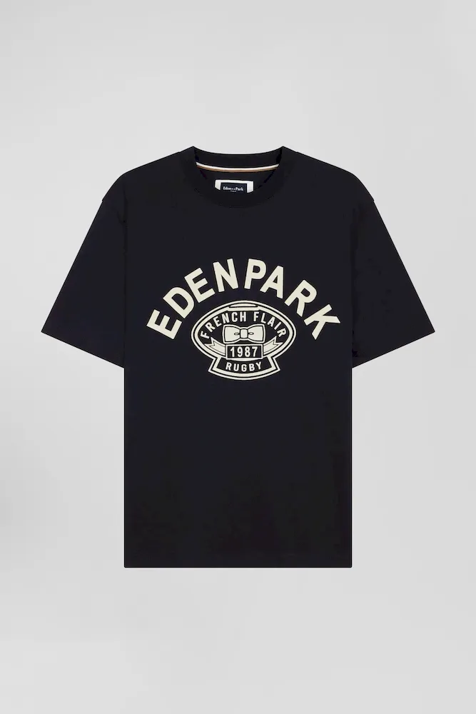 T-shirt Manches Courtes Bleu Marine Application Eden Park Rugby Coupe Oversized