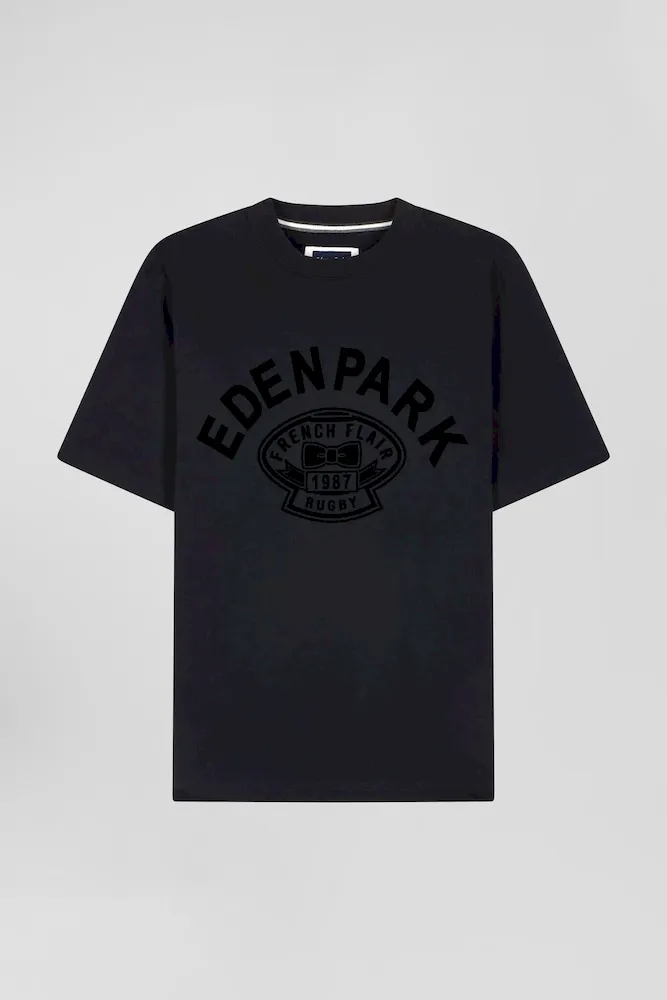 T-shirt Manches Courtes Noir Application Eden Park Rugby Coupe Oversized