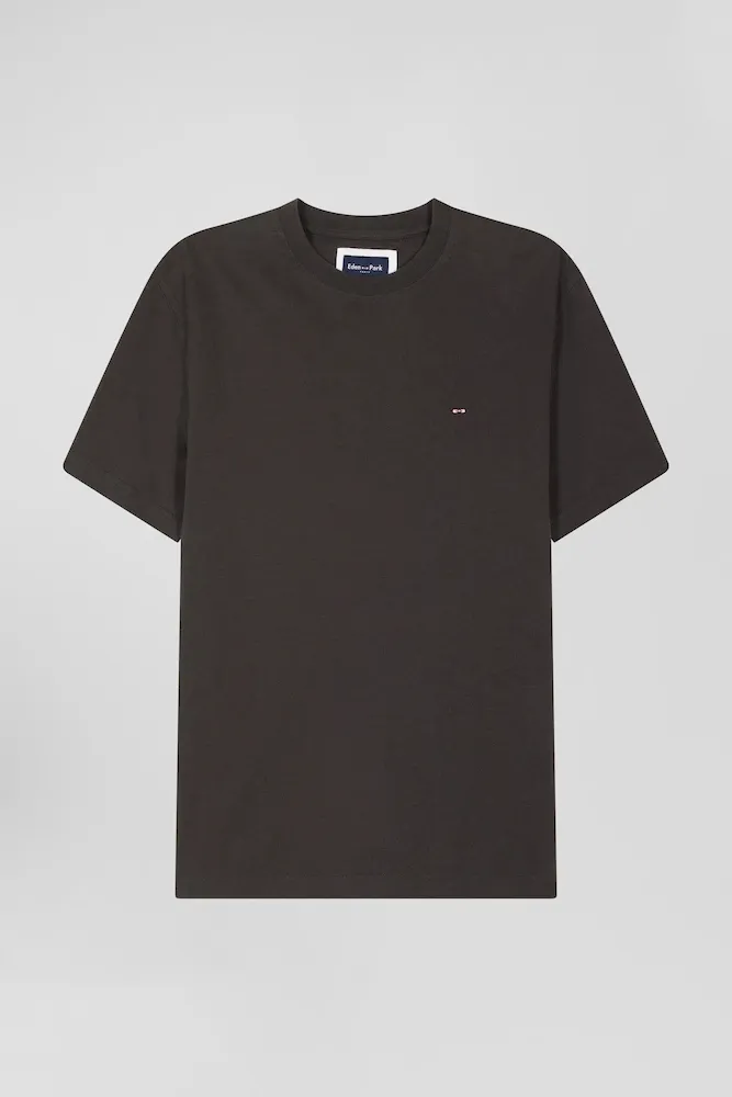 T-shirt Manches Courtes En Coton Kaki Patch Dos Coupe Regular
