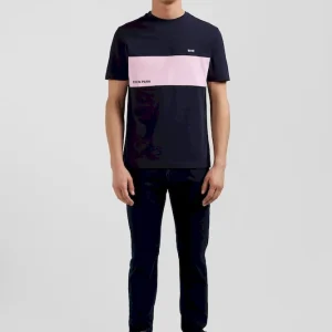 T-shirt manches courtes bicolore en coton bleu marine et rose coupe Regular