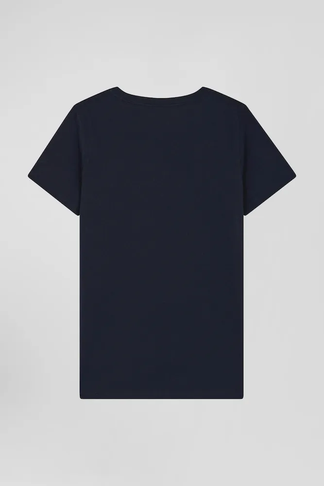 T-shirt Femme Manches Courtes En Coton Bleu Marine Coupe Regular