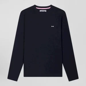 Alternative view of T-shirt manches longues en coton bleu marine broderie dos coupe Regular