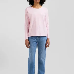 T-shirt manches longues à col rond en coton rose coupe Relaxed