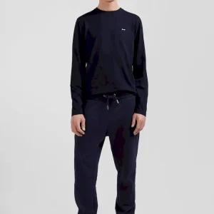 T-shirt manches longues en coton bleu marine broderie dos N°10 coupe Regular