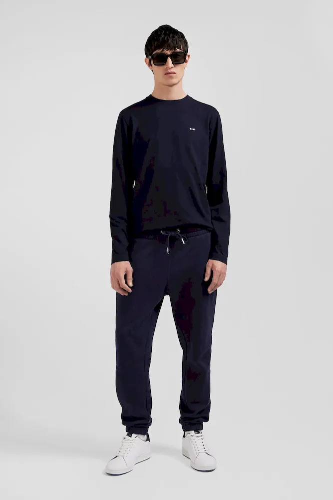 T-shirt manches longues en coton bleu marine broderie dos N°10 coupe Regular