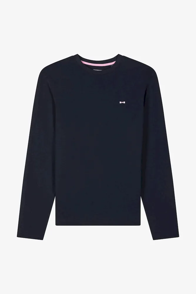 T-shirt Manches Longues En Coton Bleu Marine Broderie Dos N°10 Coupe Regular