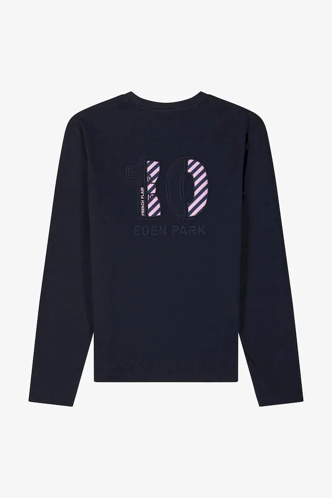 T-shirt manches longues en coton bleu marine broderie dos N°10 coupe Regular – Bild 4