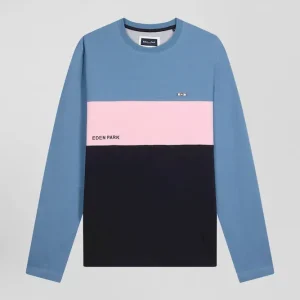 Alternative view of T-shirt manches longues colorblock en coton bleu coupe Regular