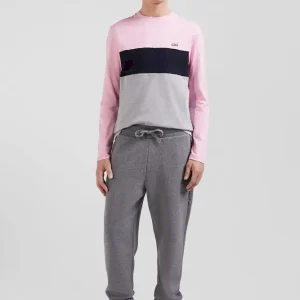 T-shirt manches longues colorblock en coton rose coupe Regular