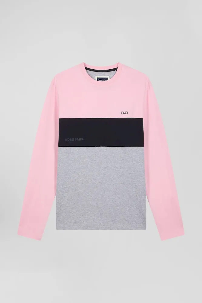 T-shirt Manches Longues Colorblock En Coton Rose Coupe Regular