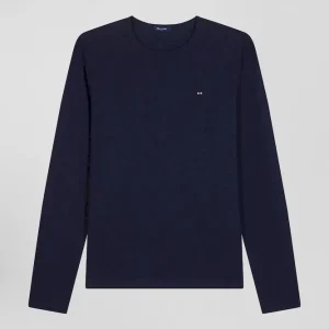 Alternative view of T-shirt manches longues en coton uni bleu marine coupe Slim
